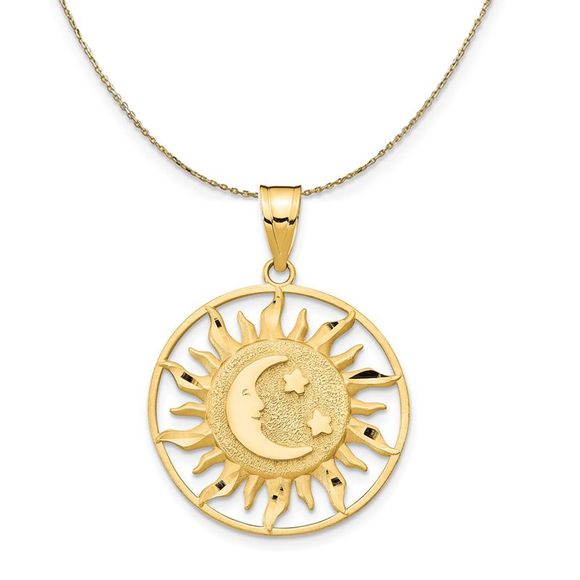 Black Bow Jewelry Co. Jewelry - 14k Yellow Gold 22mm Sun, Moon and Stars Circle Necklace - 20 Inch